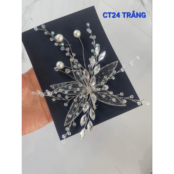 Cài tóc cô dâu voan lưới phối hạt ngọctrai, pha lê hàng thủ công bền đẹp