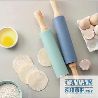 Cây lăn bột, cán bột bằng silicon tay cầm bằng gỗ dài 30cm, dụng cụ làm bánh chống dính cao cấp GD533-LanBot-30cm