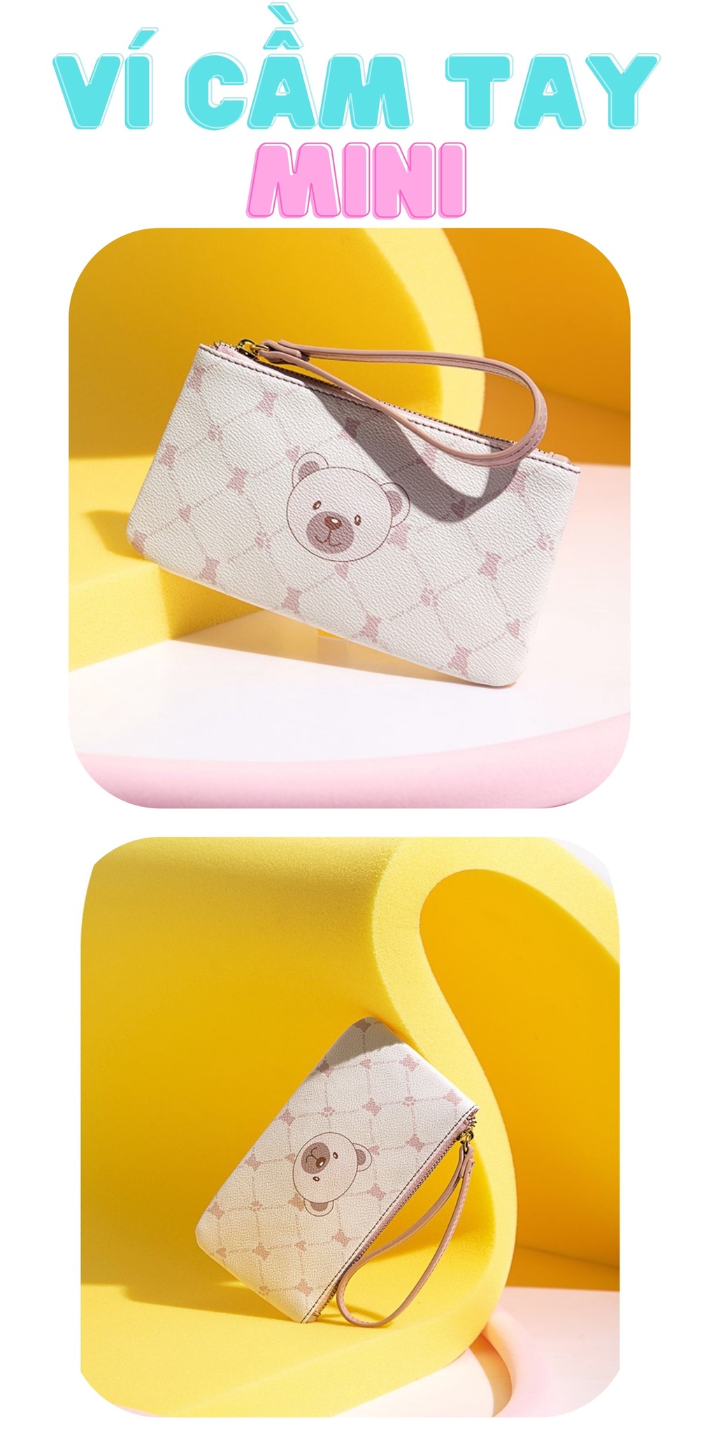 Mô tả Ví xinh tối giản cầm tay mini nữ Just Star đẹp dễ thương in gấu ViAnh Store 070719 - 1