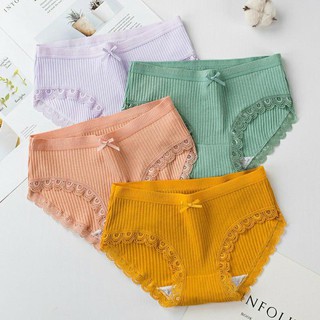 Quần Lót Coton Sợi Tre Phối Tăm Viền Ren (d)