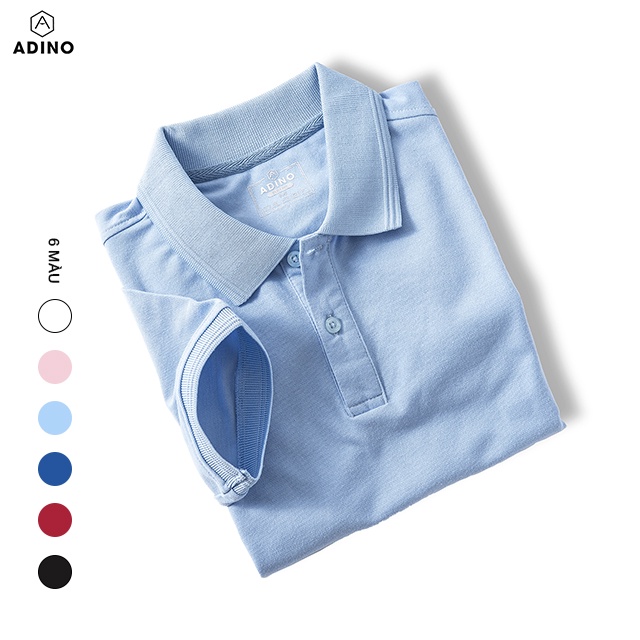 Áo polo nữ ADINO màu xanh nhạt phối viền chìm vải cotton co giãn dáng ...