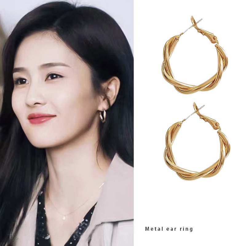Bông tai kim loại phong cách Hàn Quốc Bông tai hình tròn