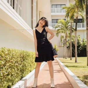 ĐẦM DÂY ĐEN XẾP LY PHẦN THÂN - FIORE DRESS