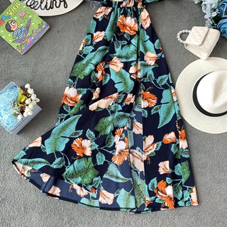 Đầm maxi Trễ Vai Chất chiffon Hoạ Tiết Hoa Phong Cách Bohomian