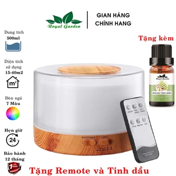 Máy Xông Tinh Dầu Đèn Xông Tinh Dầu Trụ Đế Gỗ 500ml Bảo hành 12 Tháng (Tặng Tinh Dầu và Điều Khiển)