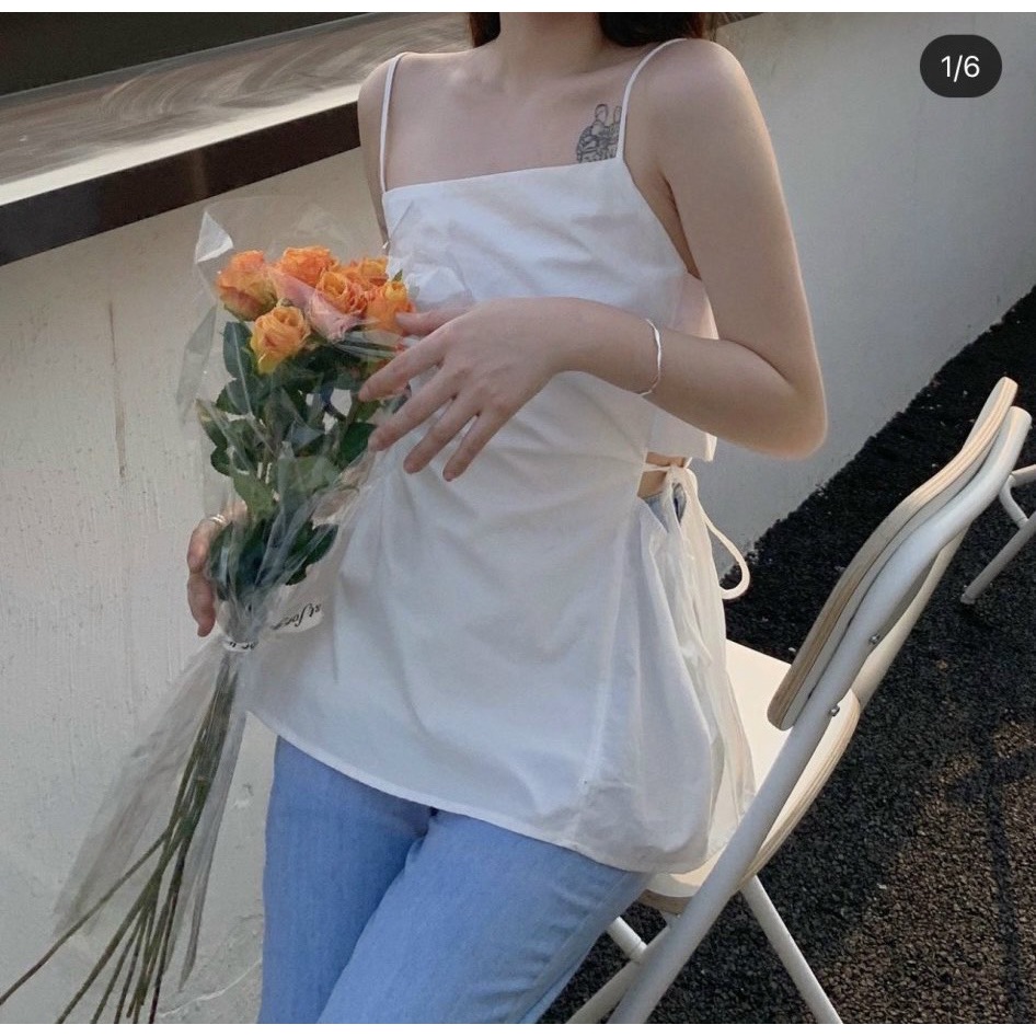 ÁO HAI DÂY CÁCH ĐIỆU CỘT NƠ LƯNG XINH XẮN - ROSE TOP