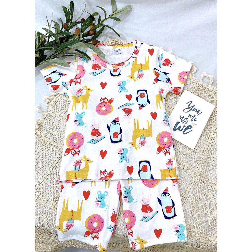 Bộ Cộc Tay Cotton 100 % Thoáng Mát In Nhiều Họa Tiết Siêu Xinh Cho Bé Gái (20-30kg)