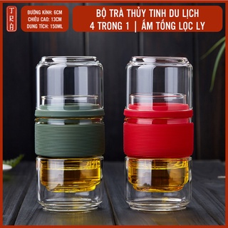 Bộ trà du lịch kèm túi chống sốc, chất liệu thủy tinh cao cấp chịu nhiệt, nhỏ gọn và tiện dụng