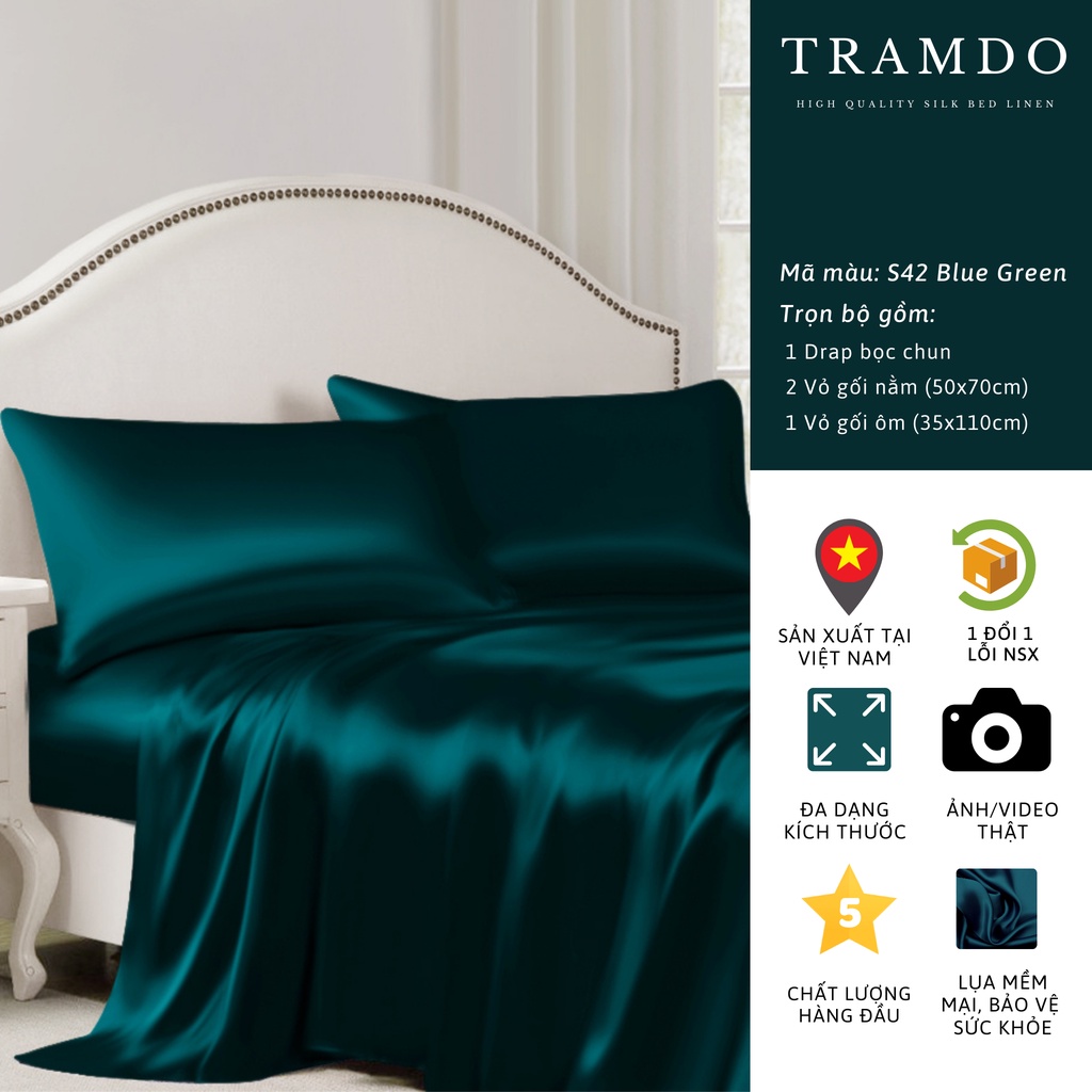 Ảnh Bộ Chăn Ga Gối Lụa Cao Cấp NITE9SILK TRAMDO BEDDING Màu Xanh Da Trời 4