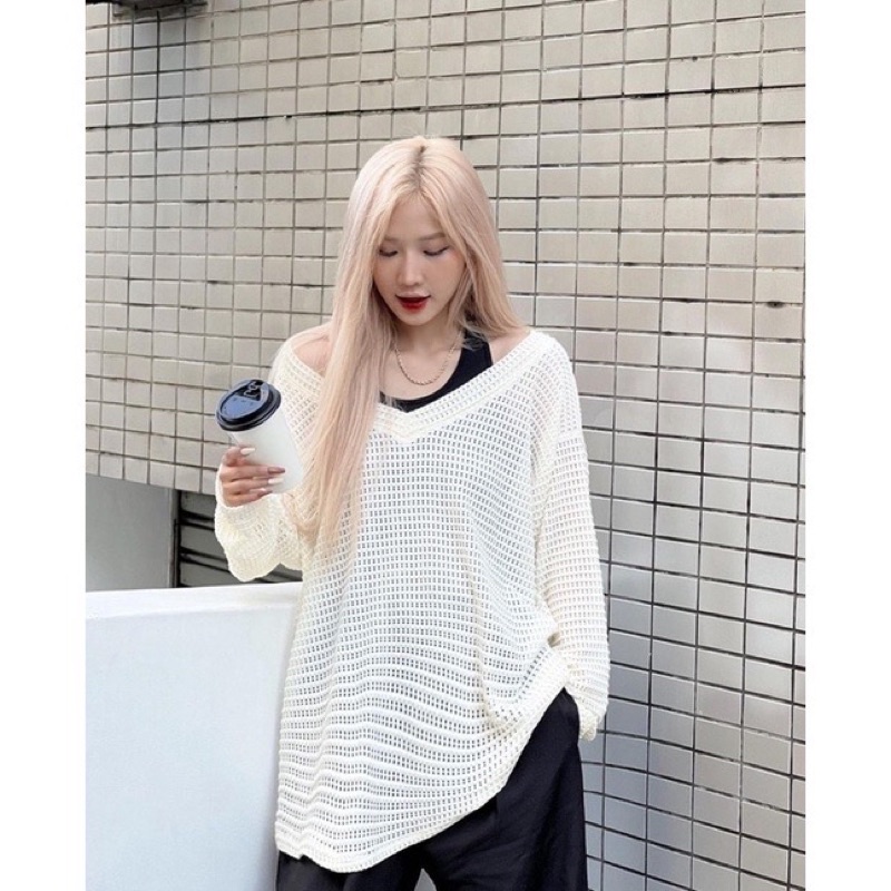 Set áo lưới cổ V kèm áo quây cổ yếm croptop (ảnh thật)