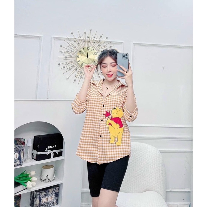 Set Bộ Đồ Nữ Áo Sơ Mi Sọc in hình + Quần Legging Ngố
