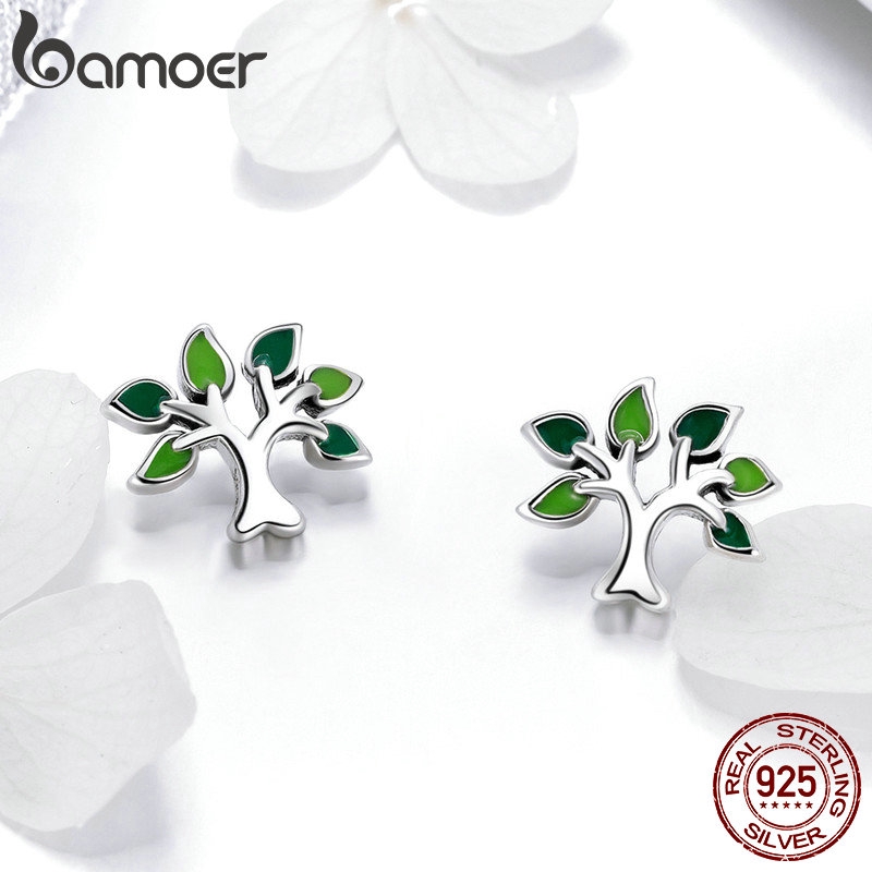 Bamoer Bông Tai Bạc 925 Hình Lá Cây Thời Trang Cho Nữ sce409