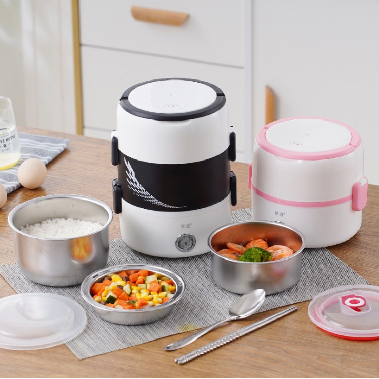 Hộp Cơm Hâm Nóng Cắm Điện 3 Tầng, Giữ Nhiệt, Hâm Nóng Nhanh Thức Ăn, Khay Inox 304 Cao Cấp An Toàn Sức Khỏe