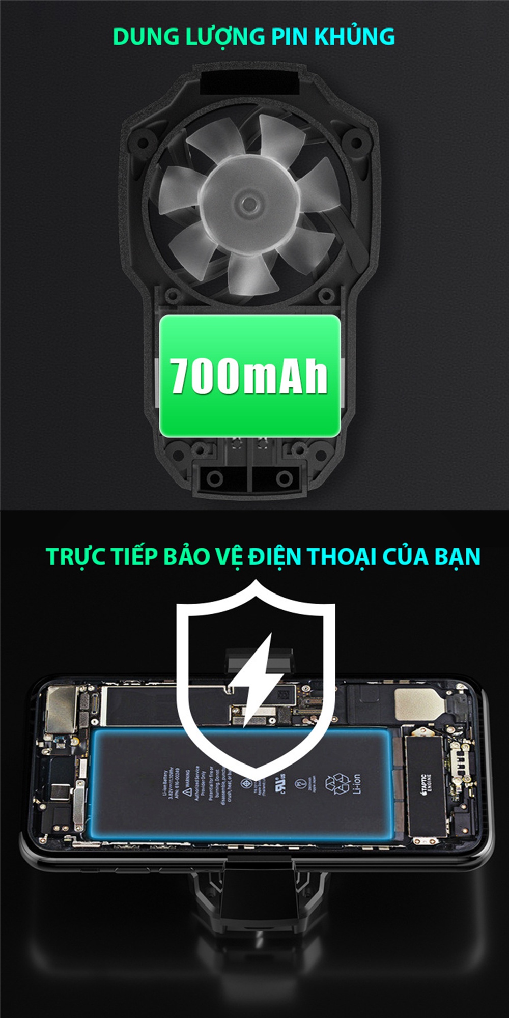Mô tả Quạt tản nhiệt điện thoại MEMO FL05 không dây có pin 700 mAh điều chỉnh độ gió 3 mức chơi game MOBA FPS LIÊN QUÂN PUBG - 3