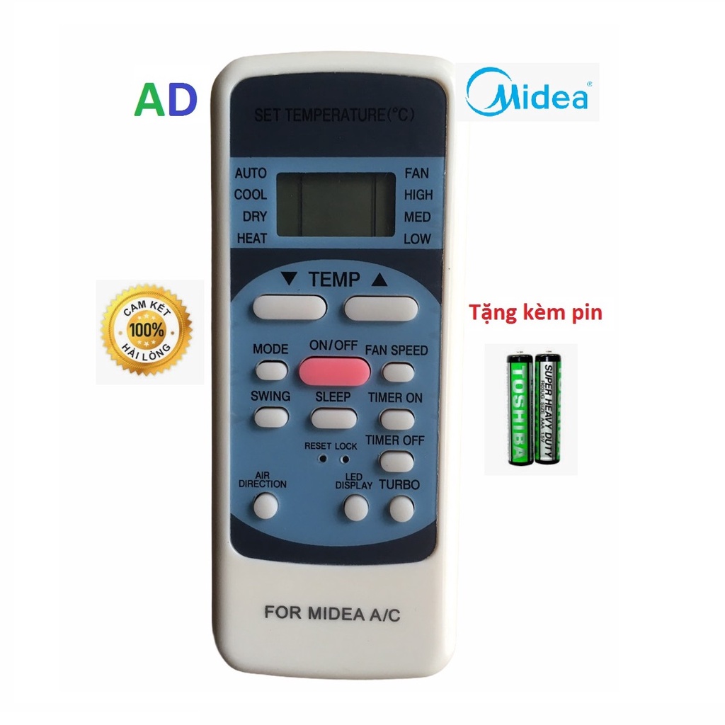 Điều khiển điều hòa Midea R51M/E 1 nút hồng ở giữa - tặng kèm pin - Remote điều hòa Midea R51M/E