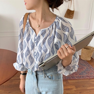 Áo sơ mi dài tay in hình nữ phong cách Hàn Quốc