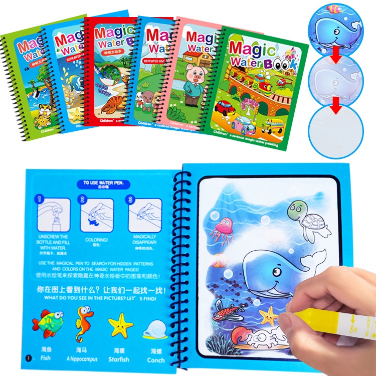 Sách nước tô màu ma thuật cho bé, Đồ chơi tranh tô màu nước đa dạng chủ đề