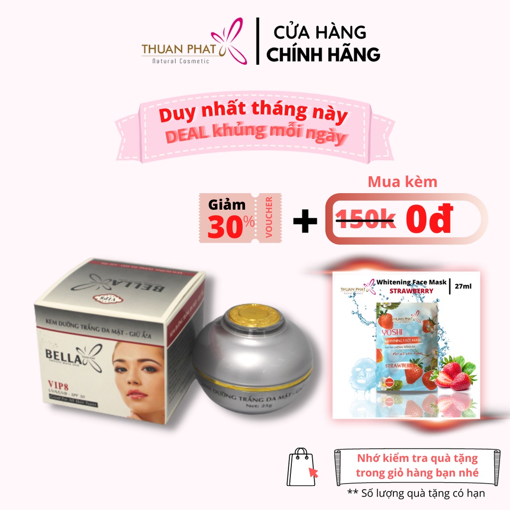 [CHÍNH HÃNG] Kem Dưỡng Trắng Da Mặt - Giữ Ẩm - Chống Nắng VIP 8 ( TẶNG 3 MASK DƯỠNG DA TRỊ GIÁ 45K)