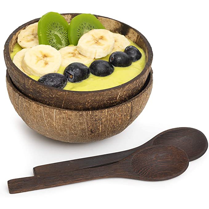 Bát gáo Dừa để mộc mặt ngoài (Chén gáo dừa mộc) cao cấp, ăn Salad, hoa quả dầm | ongtre® (Vietnam)