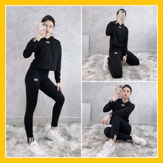 Quần Tập Gym Nữ [Legging] Logo Đôi 3 Sọc Ngắn Năng Động [ĐỒ TẬP]