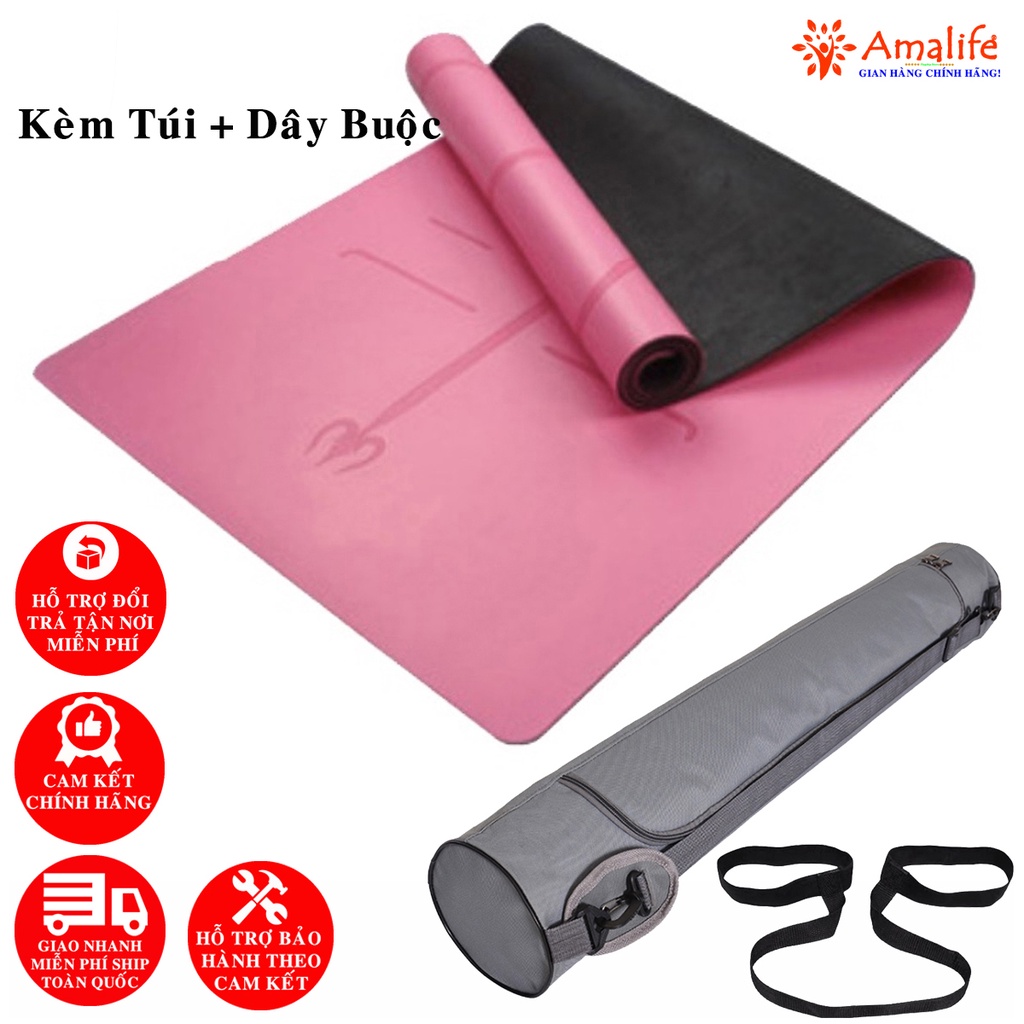 Ảnh Thảm Tập Yoga Gym Định Tuyến Da PU Chọn Màu Cao Cấp Chính Hãng Amalife Kèm Túi Đựng Oxford và Dây Buộc 4
