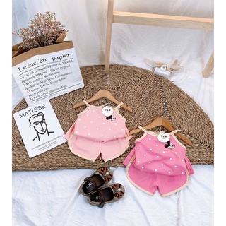 Bộ hai dây bé gái, bộ 2dây bé gái chất cotton mát, bộ chấm bi bé gái