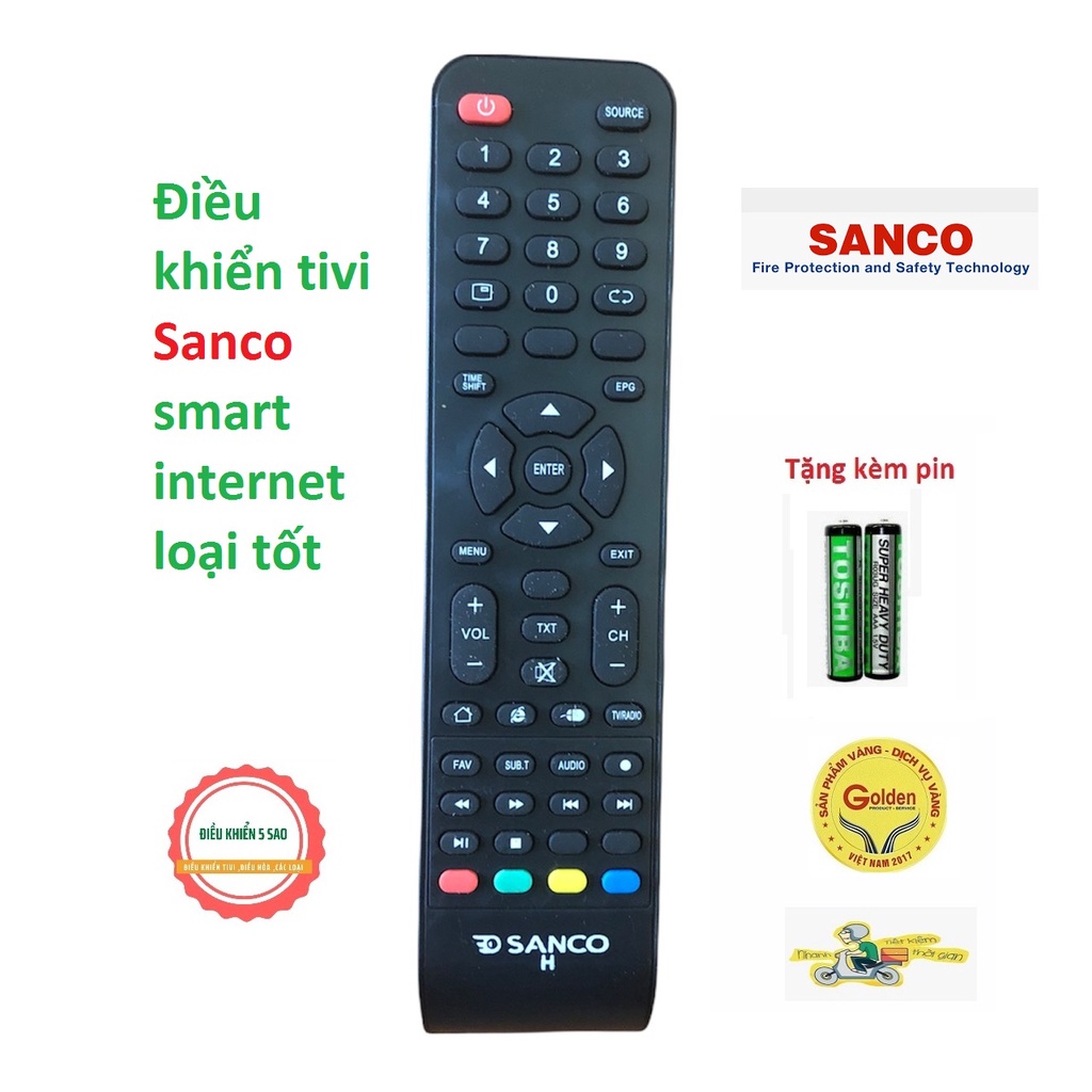 Điều khiển tivi  Sanco smart internet zin theo máy chất lượng cao - tặng kèm pin chính hãng - Remote tivi Sanco smart