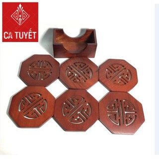 (COMBO) BỘ LÓT LÝ 6 CHIẾC GỖ HƯƠNG ĐỤC KHẮC CHỮ PHÚC - MẪU CÁNH BÁT GIÁC (ẢNH THẬT 100%)