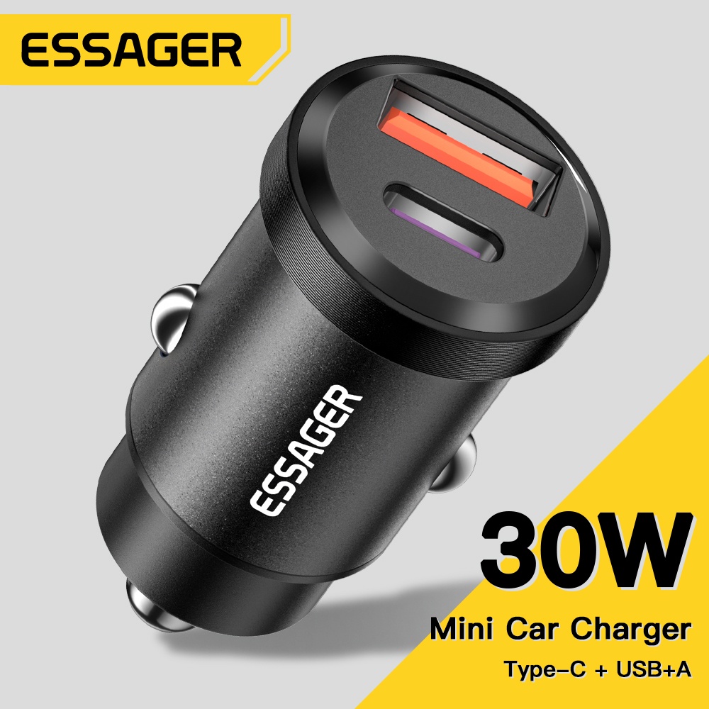 Tẩu sạc nhanh ô tô Essager 30W USB Type-C Mini 3.0 PD thích hợp cho iP Huawei