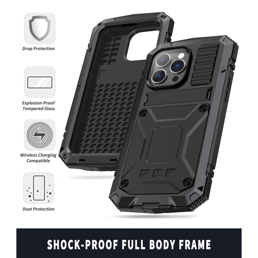 Vỏ kim loại giáp chống sốc cho iPhone 16 15 14 Plus 13 Pro MAX 12 IP54 Ốp lưng nhôm chống nước chịu lực nặng Vỏ điện thoại cho iPhone 16 Pro