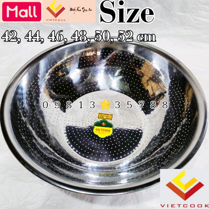 Rá inox size 42, 44, 46, 48, 50, 52 cm VIETCOOK loại dầy, rổ inox vo ...