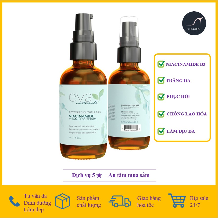 EVA NATURALS Niacinamide Vitamin B3 Serum 60ml SÁNG DA CHỐNG LÃO HÓA