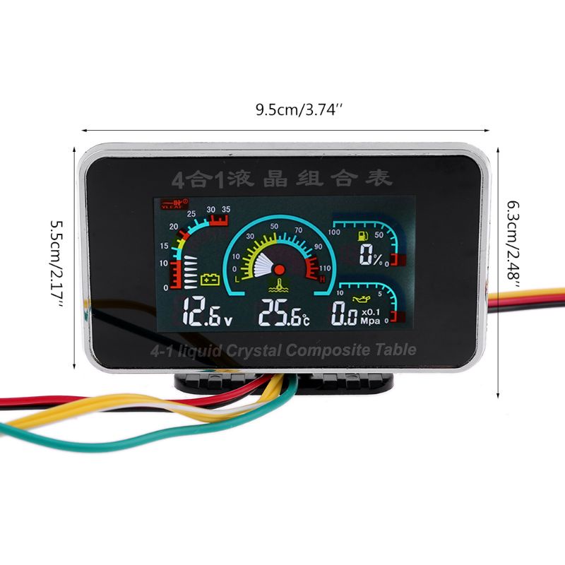 Godd 4 Trong 1 LCD Xe Kỹ Thuật Số Báo Động Đo Áp Suất Vôn Kế Volt Nhiệt Độ Nước Áp Suất Dầu Đồng Hồ Đo Nhiệt Độ Se