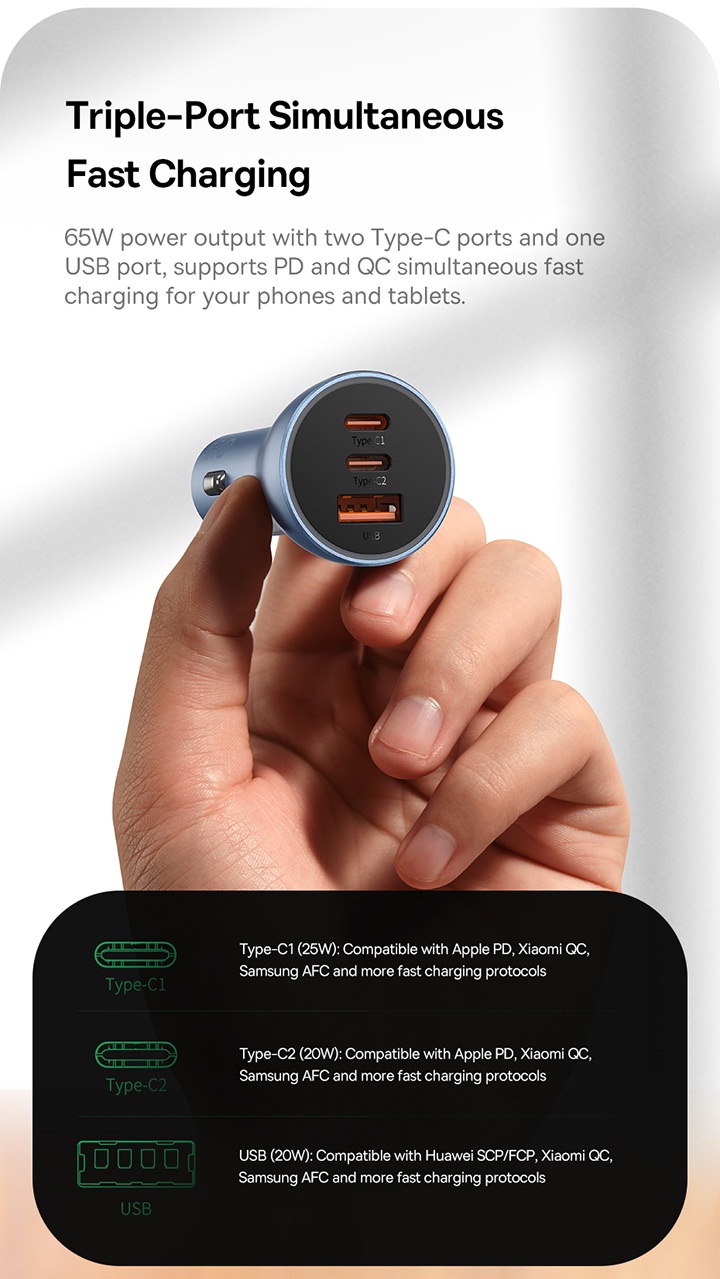 Mô tả Tẩu sạc nhanh Baseus 65W / 60W 3.0 trên xe hơi thích hợp cho iPhone 13 Pro Max Xiaomi - 2