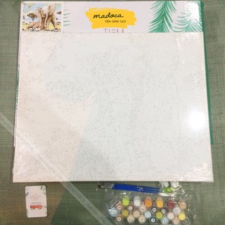 Tranh tô màu số hóa Madoca có khung 40x50cm Voi và Hươu T149