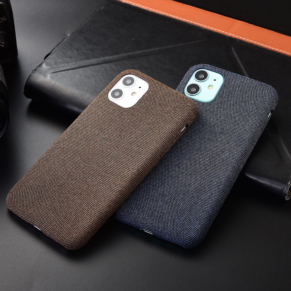 Ốp Điện Thoại Da PU Phối Vải Canvas Mềm Siêu Mỏng Cho iPhone 13 Pro 12 Mini 12 11 Pro Max