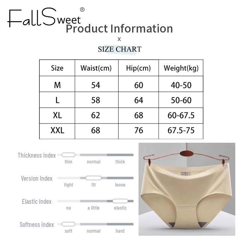 Ảnh FallSweet M-2XL Quần Lót Lụa Lạnh Không Đường May Lưng Vừa Thoáng Khí Thoải Mái Cho Nữ Plus Size 4