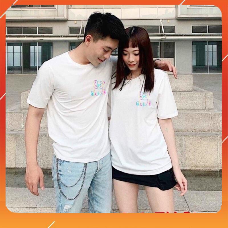 Áo thun tay lỡ phản quang phông Unisex nam nữ Cotton oversize đến 75Kg form rộng hình gấu Love & Peace AP 876