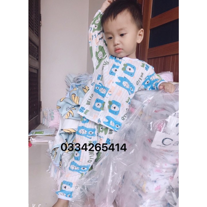 [ĐƯỢC CHỌN MẪU] Bộ cotton giấy dài tay cúc giữa cho bé trai/ gái 4-13kg