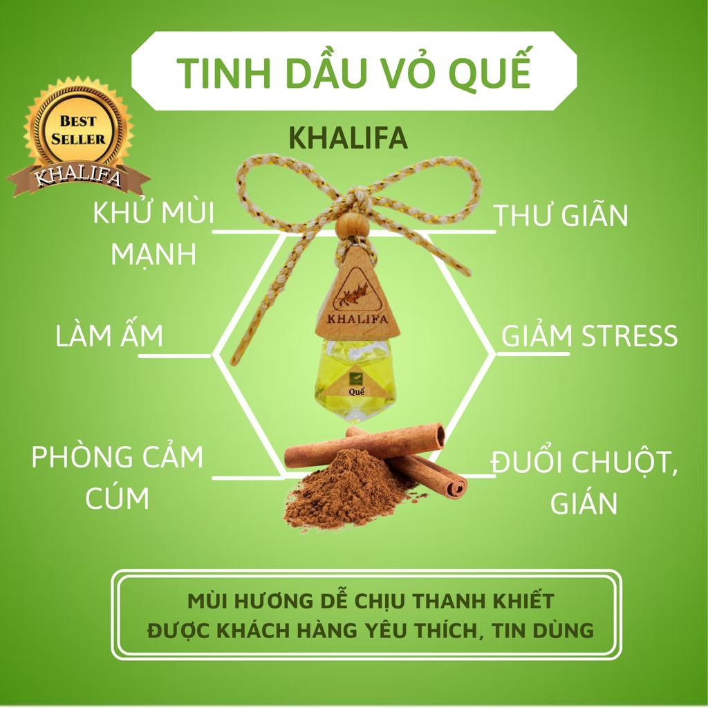 Tinh Dầu Vỏ Quế Nguyên Chất Khalifa 50ml Tốt Cho Da Giảm Stress Khử Mùi Chống Say Xe Hàng Chính Hãng