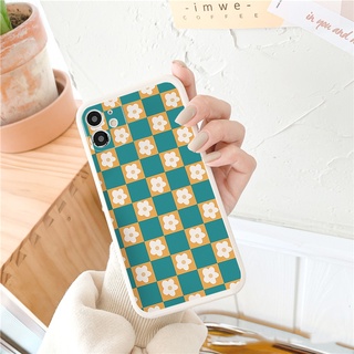 Ốp lưng iphone cạnh vuông Hoa caro dành cho iphone 6 đến 16promax - E179