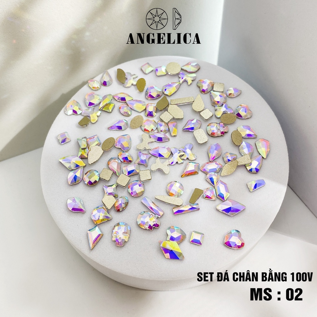 Set đá chân bằng nail size nhỏ bé hoặc size to lớn trắng AB chân vàng trang trí móng ANGELICA SDM SMN