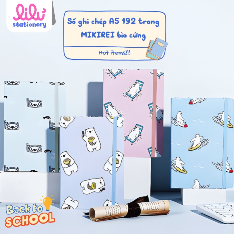Sổ ghi chép A5 dễ thương cute dày 192 trang MIKIREI bìa cứng kẻ ngang mẫu handmade