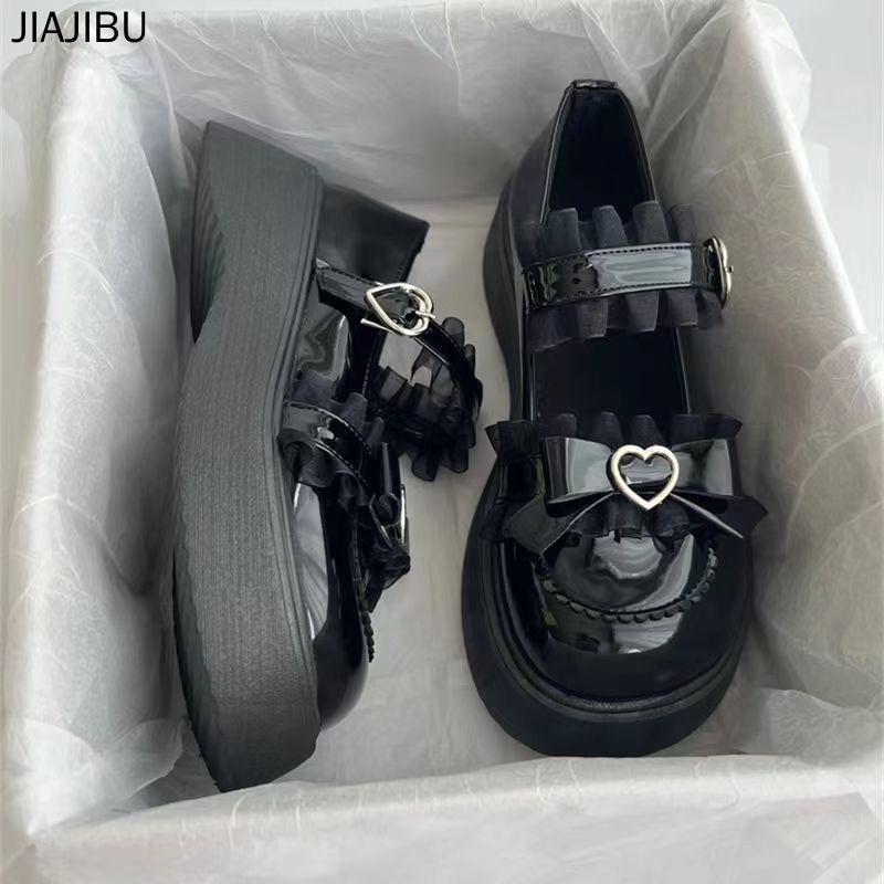 Black Love Doll Shoes Giày Công Chúa Phong Cách Gothic Dễ Thương Giày Nữ Giày Lolita Nhật Bản Giày Mary Jane Thời Trang Hàn Quốc Giày Búp Bê Phối Ren Xinh Xắn Giày Muffin Phong Cách Anh Giày đồng Phục JK Nhật Bản Giày Cosplay Giày Nhảy Y2K Giày Dopamin