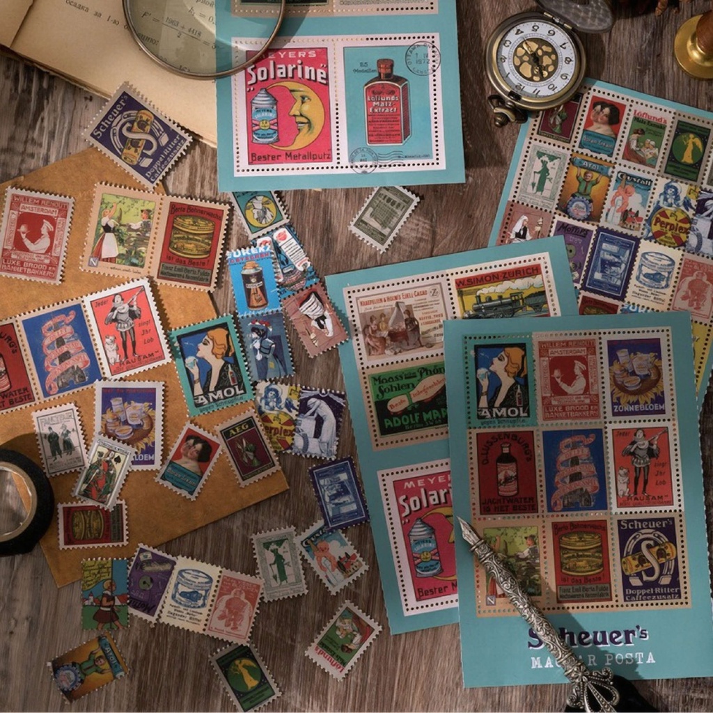 Sticker vintage set 40 nhãn dán hình tem retro DIY sổ tay  bullet journal scrapbook album sổ nhật ký lưu niệm HD171-K70
