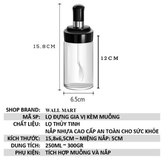 Lọ Đựng Gia Vị, Hũ Gia Vị Thủy Tinh Kèm Muỗng Dung Tích 250ML Mẫu Mới 2022 - #hudunggiavi