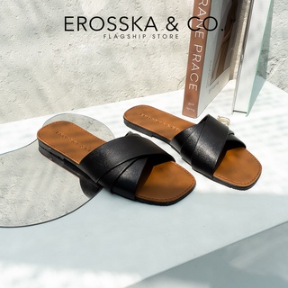 Erosska - Dép nữ thời trang đế bằng Erosska quai ngang màu đen ver 2 _ DE051