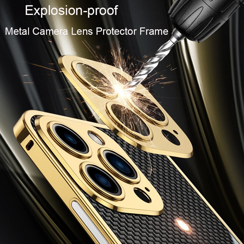 Ốp Lưng Kim Loại Phim Sợi Carbon Cho iPhone 13 Pro MAX 12 Pro Mini 11 Mạ Ốp Lưng Nhôm Khung 11 Pro MAX Bảo Vệ Camera Vỏ Điện Thoại Cho iPhone 12