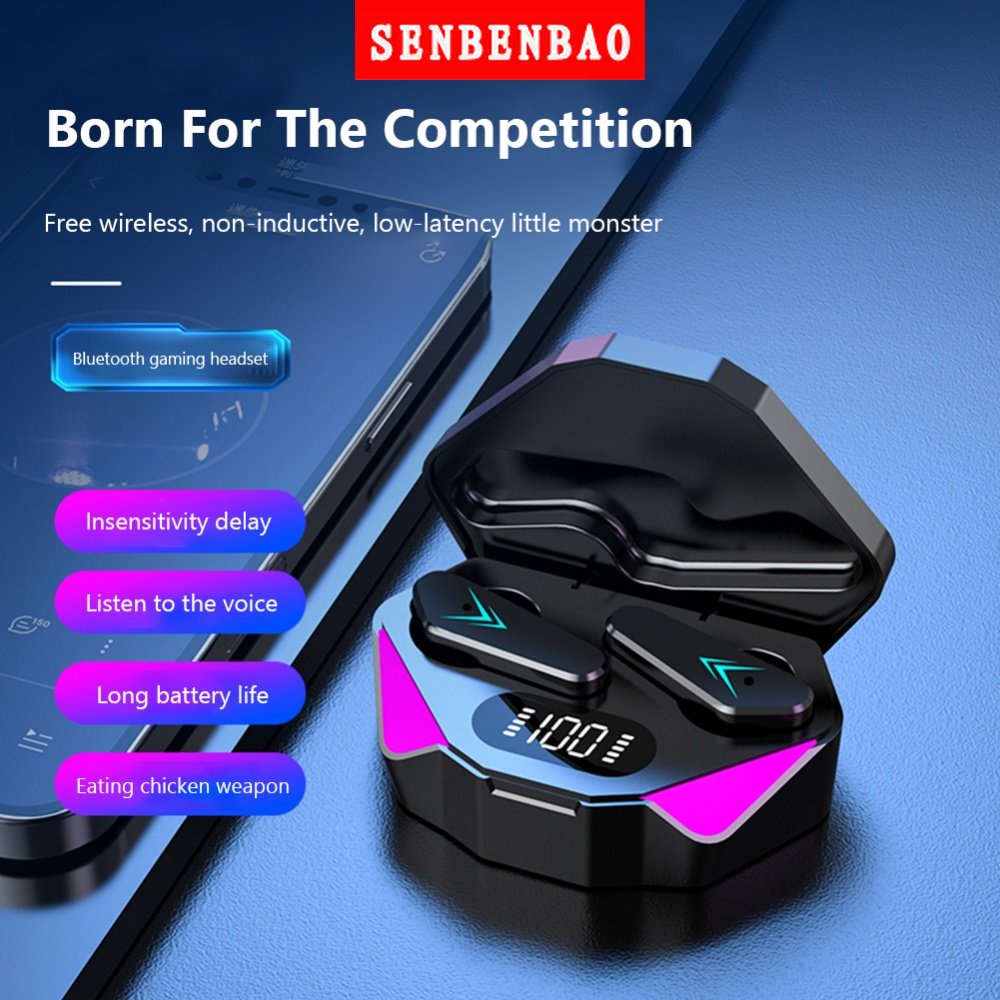 Senbenbao X15 TWS Tai nghe không dây chơi game, chống nước, khử tiếng ồn, điều khiển cảm ứng, Bluetooth cho Android