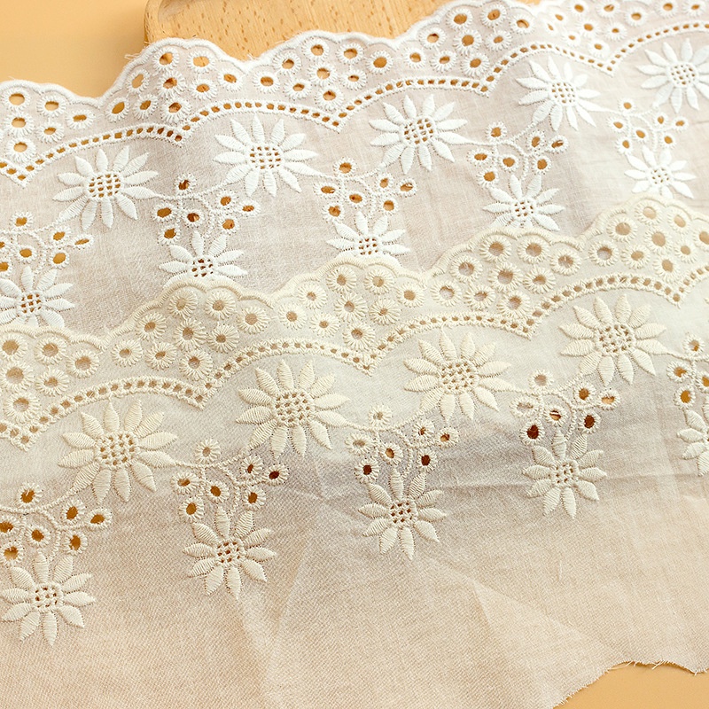 Vải Ren Cotton Dài 1M 14CM Thêu Họa Tiết Hoa Hướng Dương Dùng May Viền ...